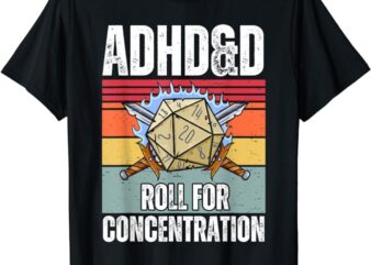 Retro Vintage ADHD&D Roll For Concentration Funny Gamer T-Shirt