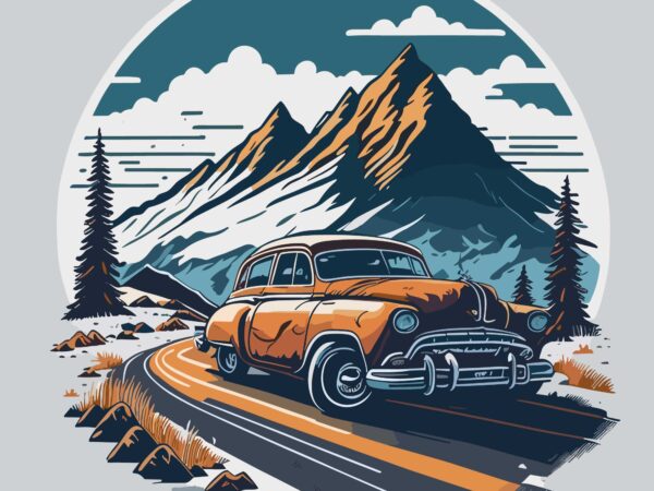 Retro car on open road t shirt design online