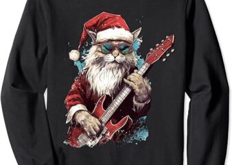 Rock Cat Playing Guitar Funny Christmas Santa Claus Sweatshirt