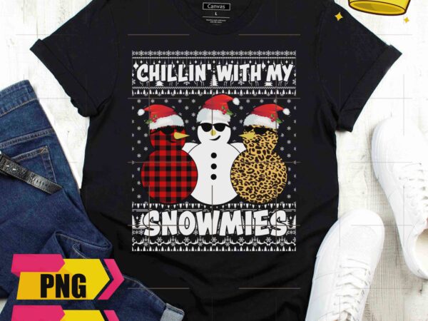 Chillin’ with my snowmies three snowman leopard ugly sweater design png shirt