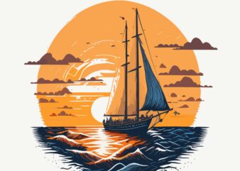 Sailboat gliding on calm waters t shirt template vector