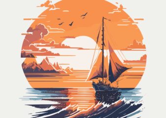 Sailboat gliding on calm waters t shirt template vector