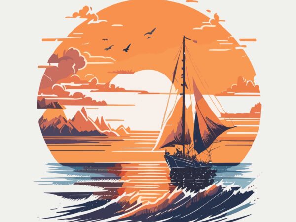 Sailboat gliding on calm waters t shirt template vector