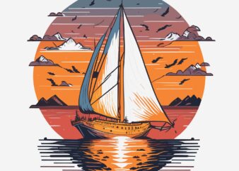 Sailboat gliding on calm waters t shirt template vector