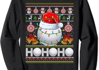 Santa Claus Golf Ball Xmas Tree Light Ugly Christmas Sweater Sweatshirt