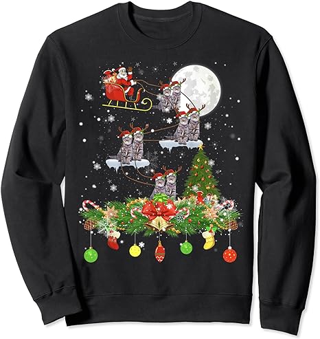 Santa Claus Riding Cat Reindeer Sleigh Xmas day Sweatshirt