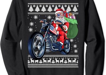 Santa Claus With Motorcycle Xmas Tree Ugly Christmas Sweater Sweatshirt