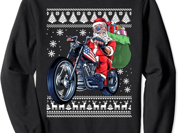 Santa claus with motorcycle xmas tree ugly christmas sweater sweatshirt