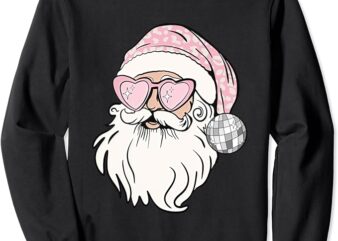Santa Disco Ball Christmas Retro Pink Santa Claus Sunglasses Sweatshirt