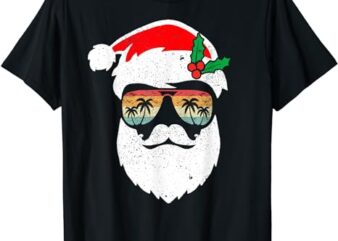 Santa Face Retro Sunglasses Hawaii Christmas Xmas Tropical T-Shirt
