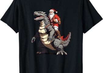 Santa Riding The Japanese Monster Kaiju for Christmas T-Shirt