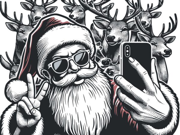 Funny santa selfie on christmas holiday t shirt graphic design