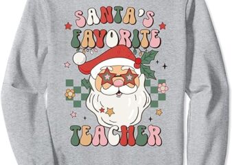 Santa’s Favorite Teacher Groovy Retro Christmas 70s 80s Xmas Sweatshirt