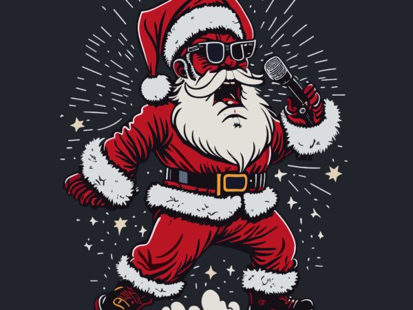 Funny santa singing on christmas holiday t shirt graphic design