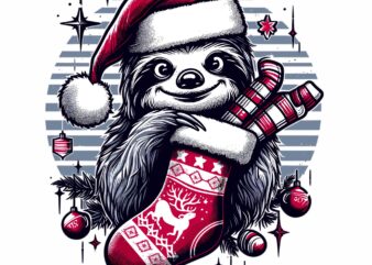 Sloth Santa On Christmas Holiday t shirt template vector