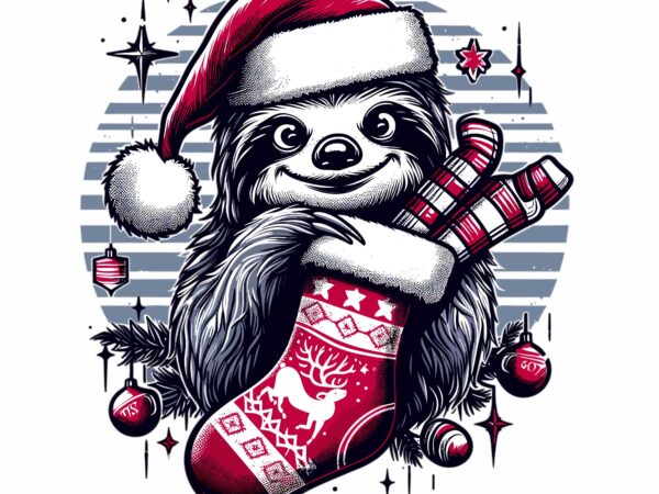 Sloth santa on christmas holiday t shirt template vector