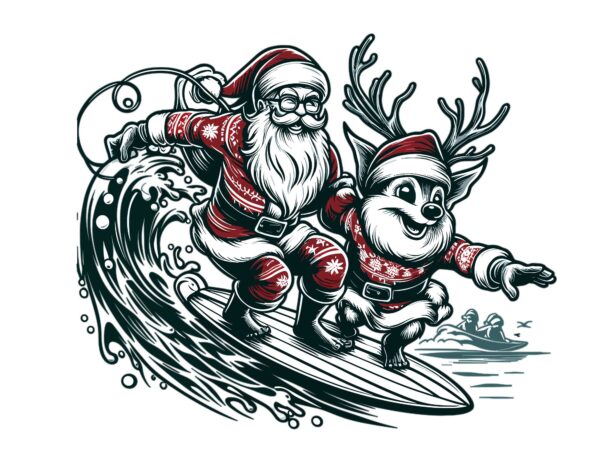 Christmas santa surfing with deer t shirt vector file
