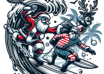 Santa Surfing On Christmas
