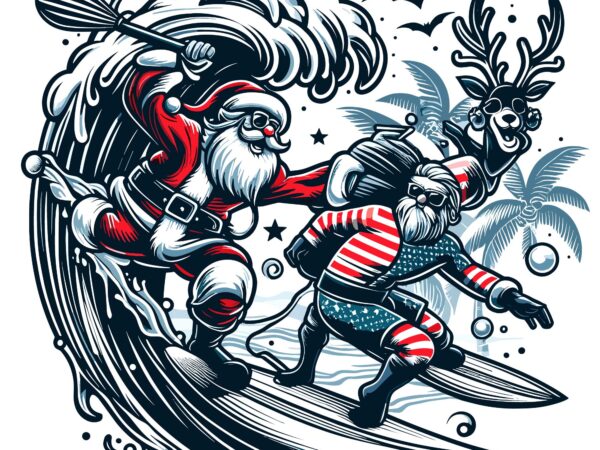 Santa surfing on christmas t shirt template vector