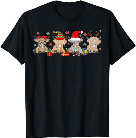 Scottish Highland Cow Christmas Tree Funny Cow Lover Xmas T-Shirt