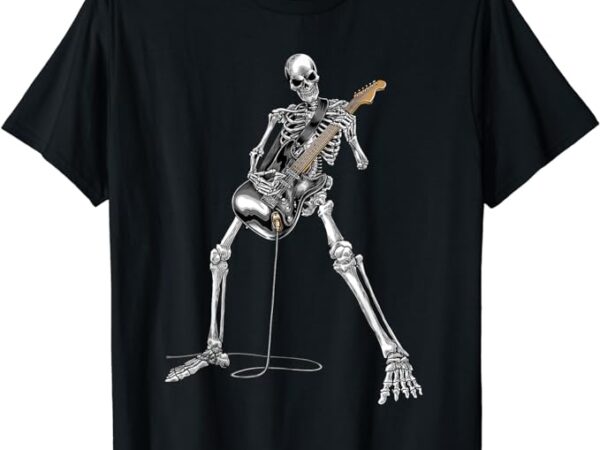 Skeleton playing guitar – rock and roll graphic band tees t-shirt