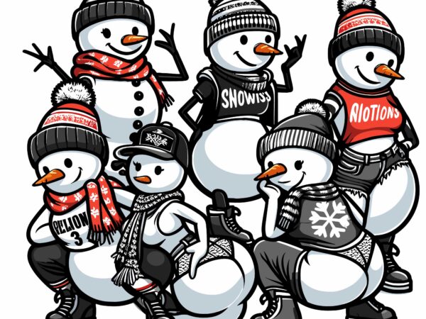 Snowman group dance on christmas t shirt template vector