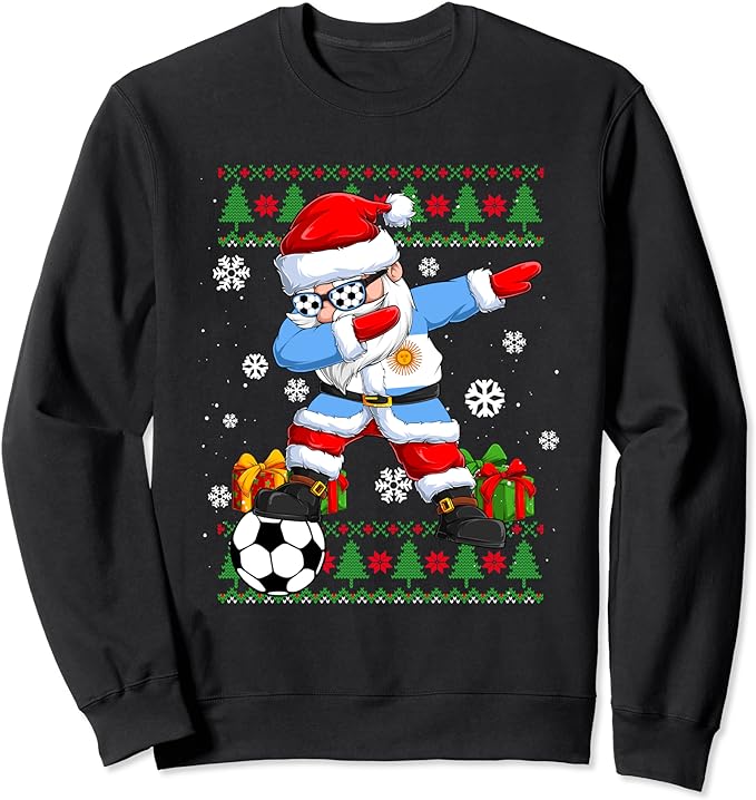 Soccer Dabbing Santa Argentina Flag Ugly Christmas Sweater Sweatshirt