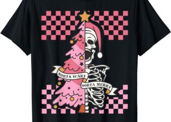 Sorta Merry Sorta Scary Spooky Christmas Goth Skull Xmas T-Shirt
