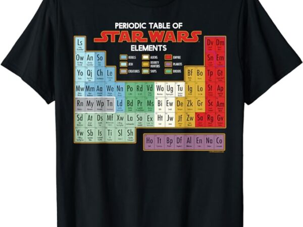 Star wars character periodic table of elements disney+ t-shirt