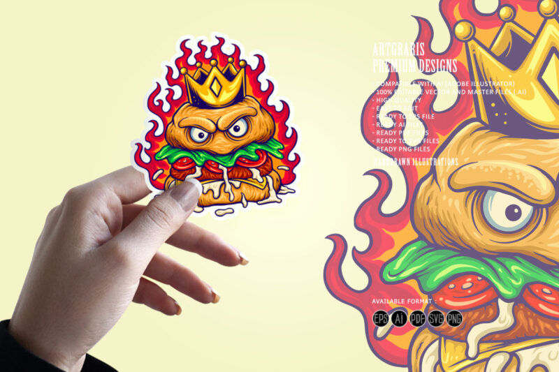 Funny flames crowned spiciness burger