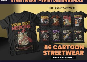 Cartoon T-shirt designs bundle, streetwear design bundle, shirt design, cartoon design, urban t-shirts, hip hop t-shirt, DTF, DTG