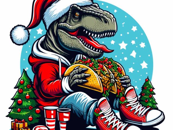 Trex eating taco on christmas t shirt designs for sale