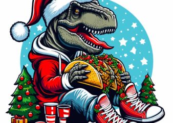 Trex eating taco on christmas