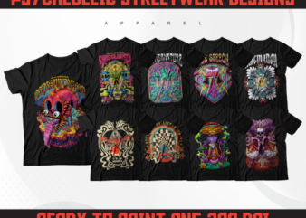 Psychedelic streetwear designs | t-shirt designs bundle | streetwear designs | aesthetic design | shirt designs | graphics shirt | dtf | dtg