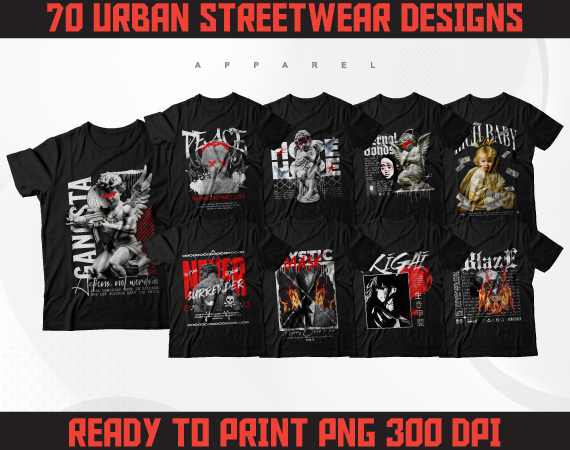 70 urban streetwear designs | t-shirt designs bundle | streetwear designs | aesthetic design | shirt designs | graphics shirt | dtf | dtg