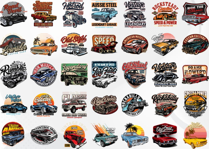 Classic Car Designs Bundle | Car Poster Design | Vintage Car Design |JDM Design | T-Shirt Pod Design | Car Streetwear Design | DTG | DTF