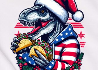 Trex eating taco on christmas t shirt designs for sale