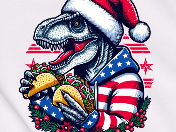 Trex eating taco on christmas t shirt designs for sale