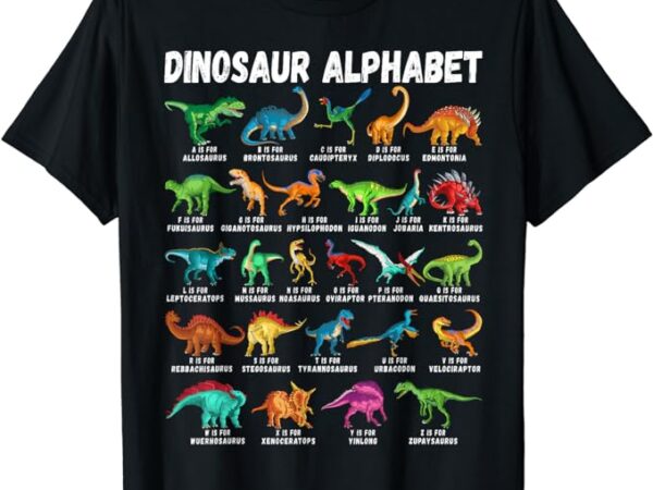 Types of dinosaurs alphabet a-z abc dino identification t-shirt