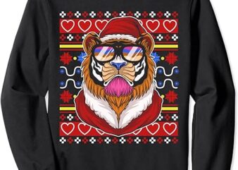 Ugly Christmas Xmas Holiday Santa Claus Party Tiger Sweatshirt