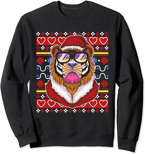 Ugly Christmas Xmas Holiday Santa Claus Party Tiger Sweatshirt