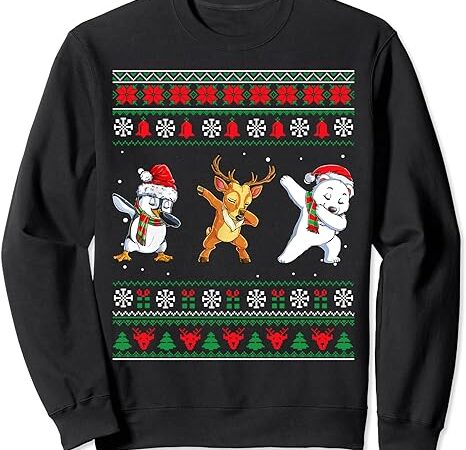 Ugly sweater christmas dabbing penguin reindeer polar bear sweatshirt