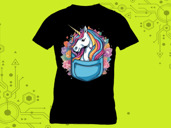 Pocket unicorn miniatures crafted exclusively for print on demand websites t shirt illustration