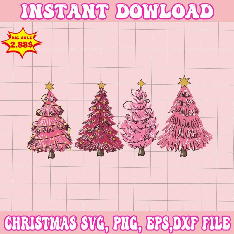 Pink Christmas Trees Svg, Santa Christmas Svg, Pink Christmas Svg, Tree Christmas Svg