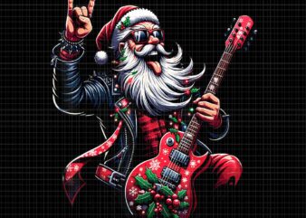 Rock & Roll Christmas Santa Claus Guitar Player Png, Santa Claus Guitar Png, Santa Guitar Png