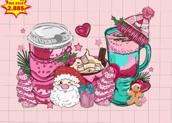 Pink Coffee Cup Cake Christmas Svg, Santa Christmas Svg, Pink Christmas Svg, Tree Christmas Svg t shirt illustration
