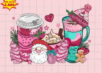 Pink Coffee Cup Cake Christmas Svg, Santa Christmas Svg, Pink Christmas Svg, Tree Christmas Svg