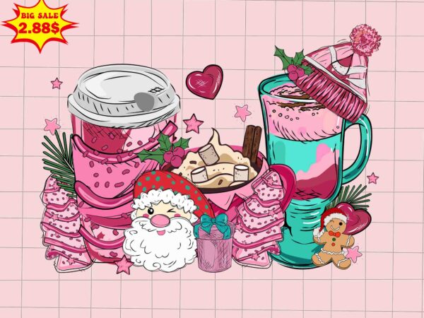 Pink coffee cup cake christmas svg, santa christmas svg, pink christmas svg, tree christmas svg t shirt illustration
