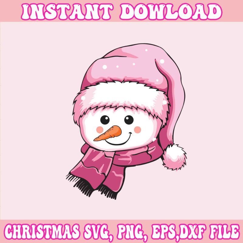 Snowman Christmas Pink Svg, Santa Christmas Svg, Pink Christmas Svg, Tree Christmas Svg