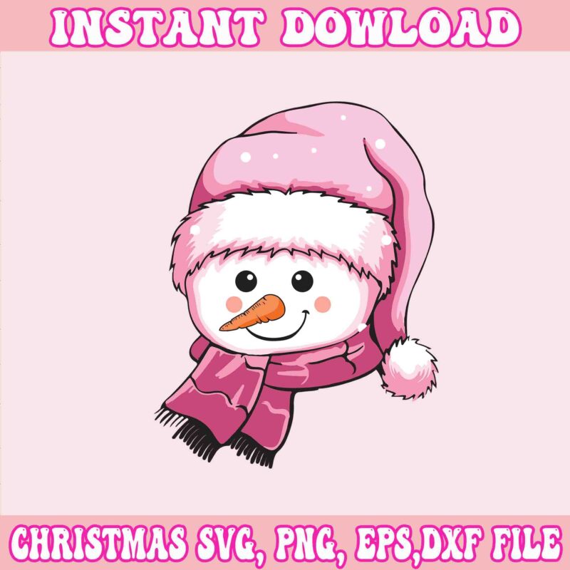 Snowman Christmas Pink Svg, Santa Christmas Svg, Pink Christmas Svg, Tree Christmas Svg